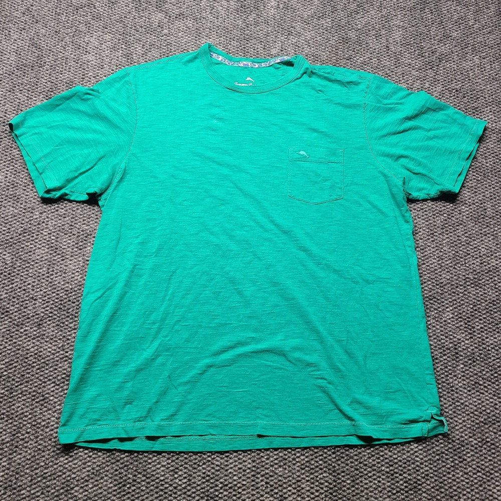 Tommy Bahama Mens XL Green Slub Knit Cotton Pocket T-Shirt Short Sleeve 2941